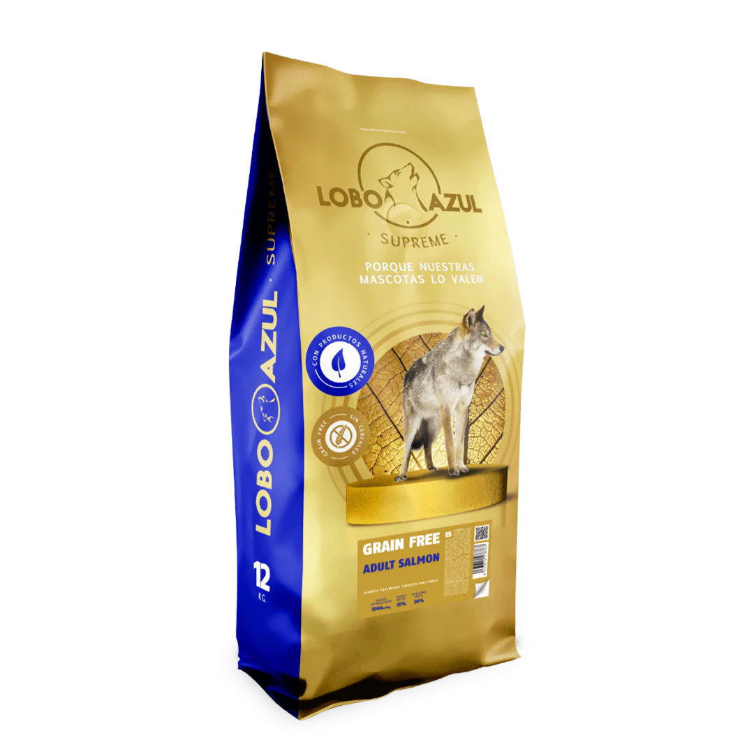 Grain Free Adult Salmon, pienso sin cereales de salmón Lobo Azul para perros adultos
