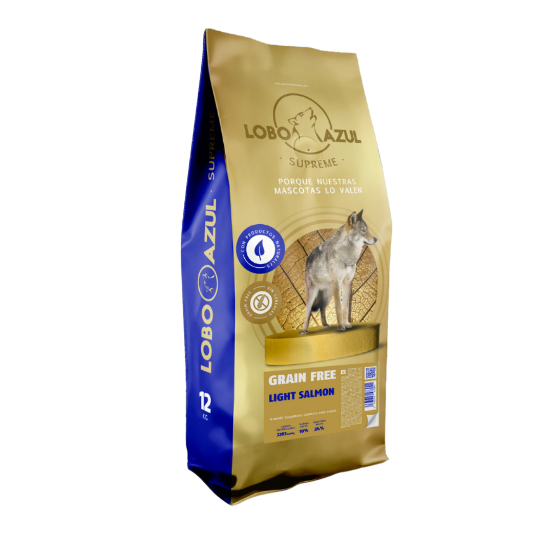 Grain Free Light Salmón, pienso light sin cereales Lobo Azul para perros con sobrepeso