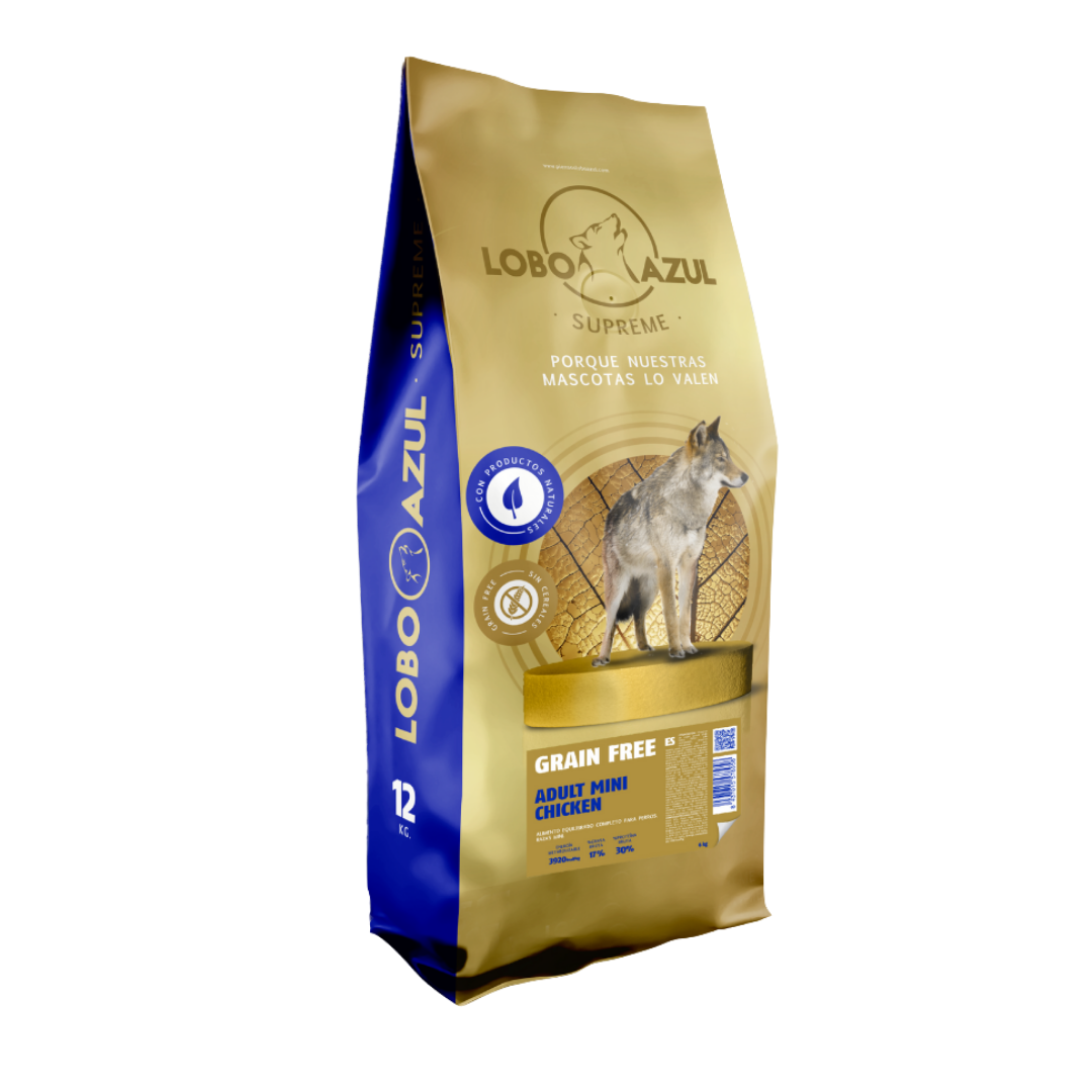 Grain Free Adult Mini Chicken, pienso sin cereales Lobo Azul para perros adultos de razas mini
