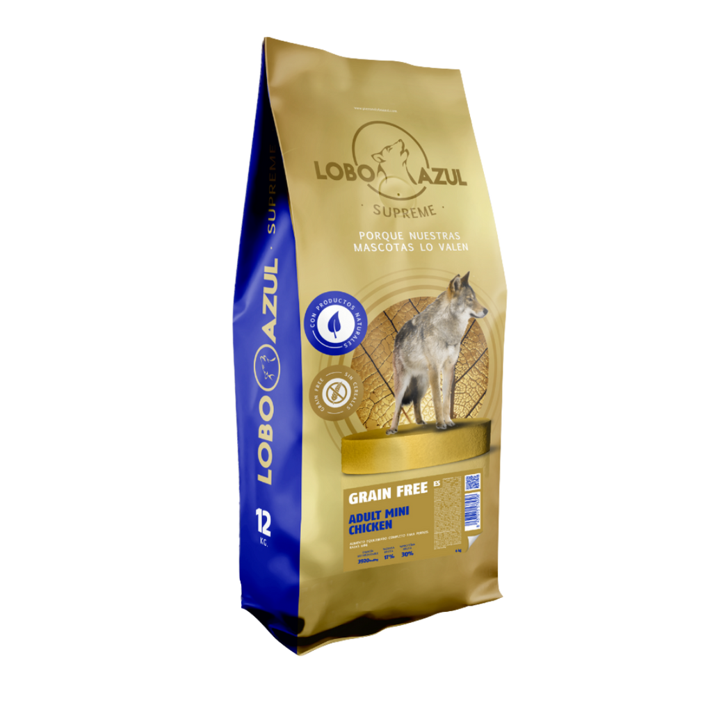 Grain Free Adult Mini Chicken, pienso sin cereales Lobo Azul para perros adultos de razas mini