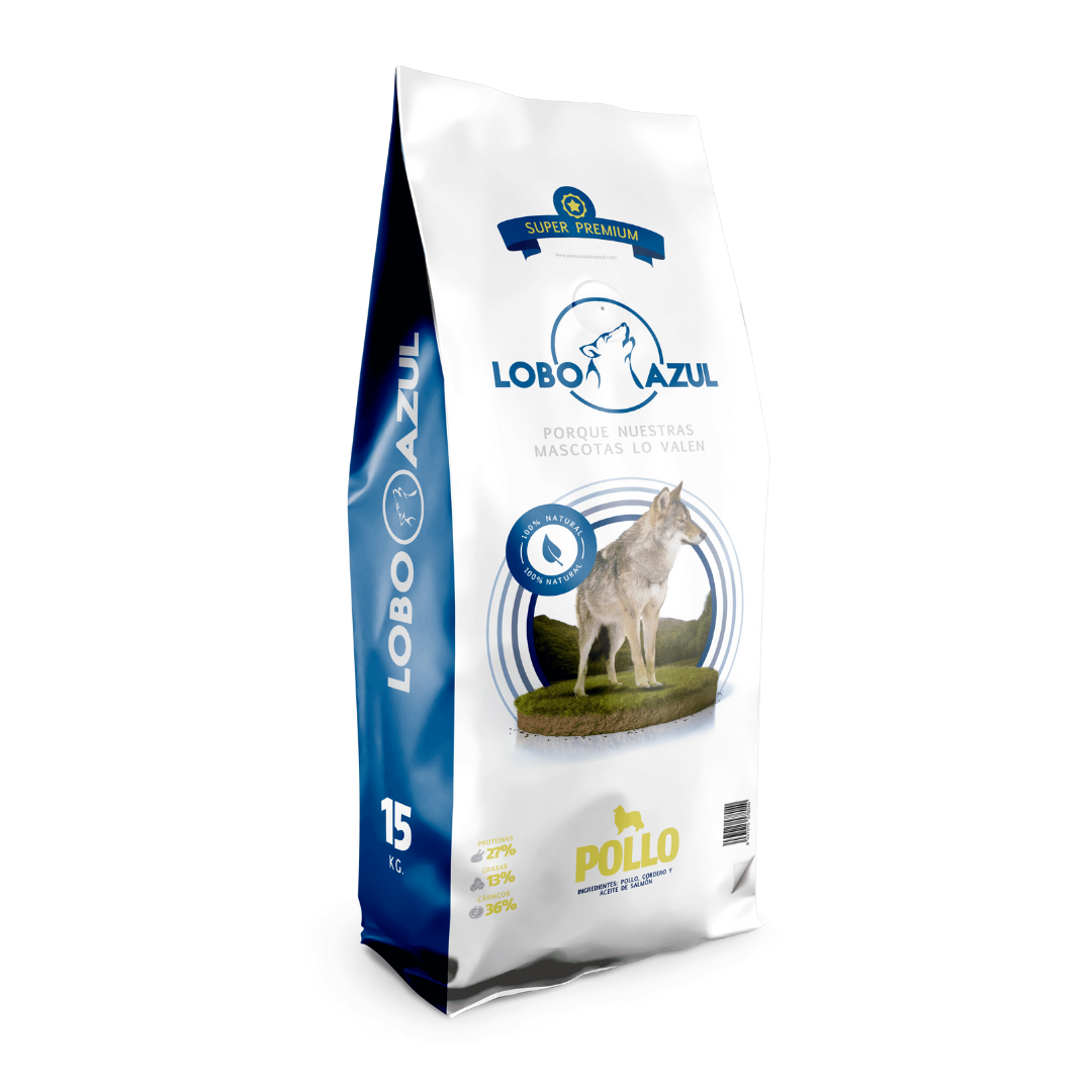 Pollo, pienso super premium Lobo Azul para perros adultos